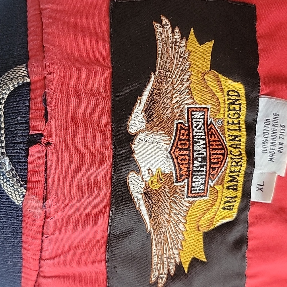 HARLEY‎ DAVIDSON V-Twin Power Embroidered Denim VTG Zip Bomber Biker Jacket XL - Picture 8 of 16